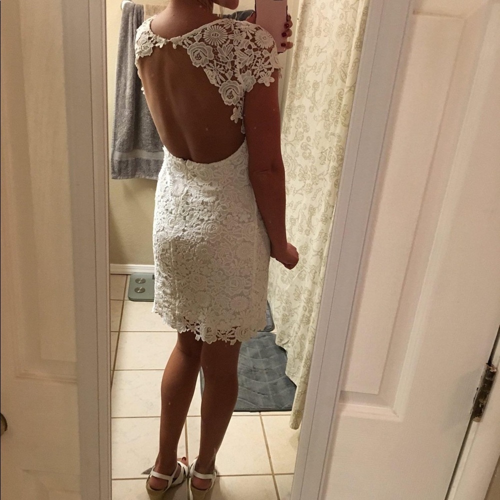 Lulus white lace open back dress